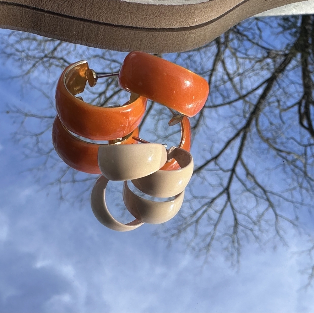 Elegant Orange and Cream Hoop Earrings